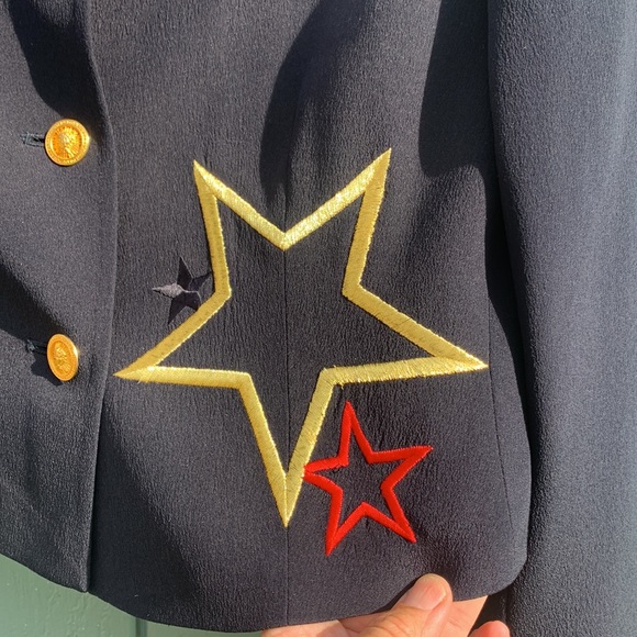 Silk navy star embroidered crop jacket - Picture 6 of 16